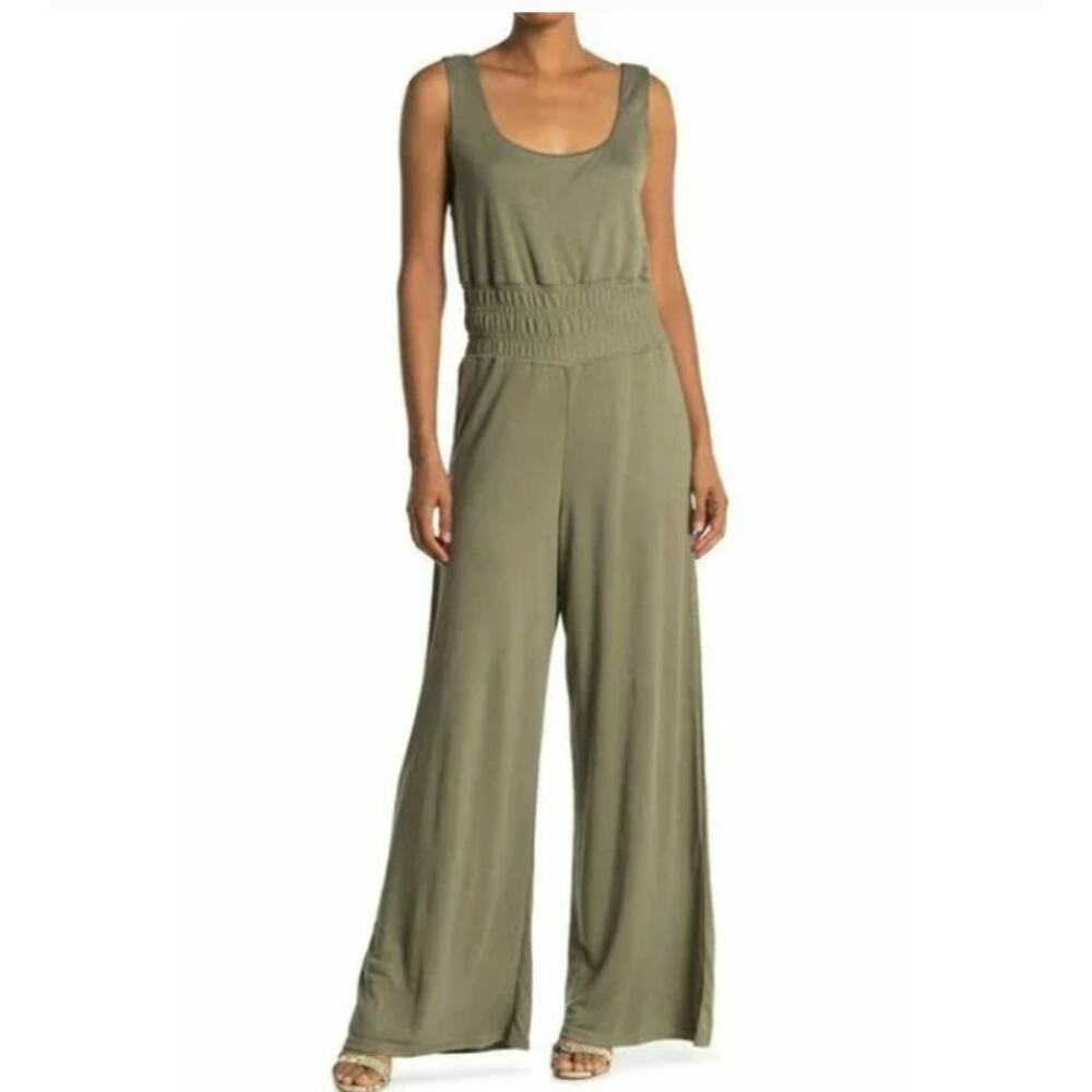 One One Six Jumpsuit Elastic Waist Sleeveless Scoop Neck Solid Maroon Medium red